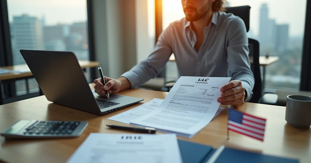 Como abrir LLC nos EUA: Guia prático para brasileiros 2 Empreendedor brasileiro analisando documentos para abrir LLC nos EUA