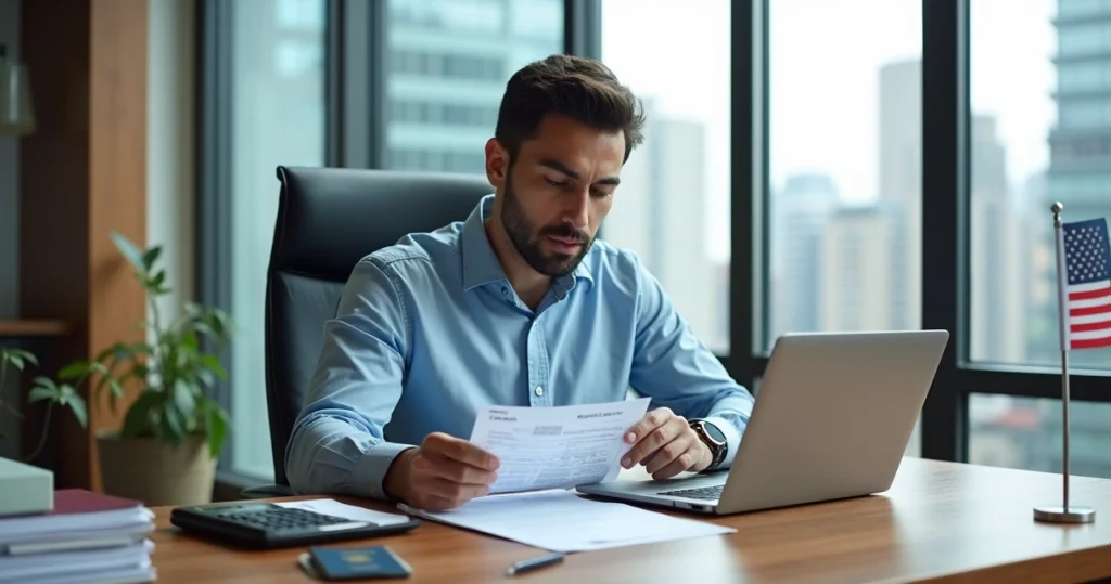 ITIN nos EUA: Como Solicitar e Para Que Serve 2 Empreendedor brasileiro analisando formulário de ITIN e impostos nos EUA