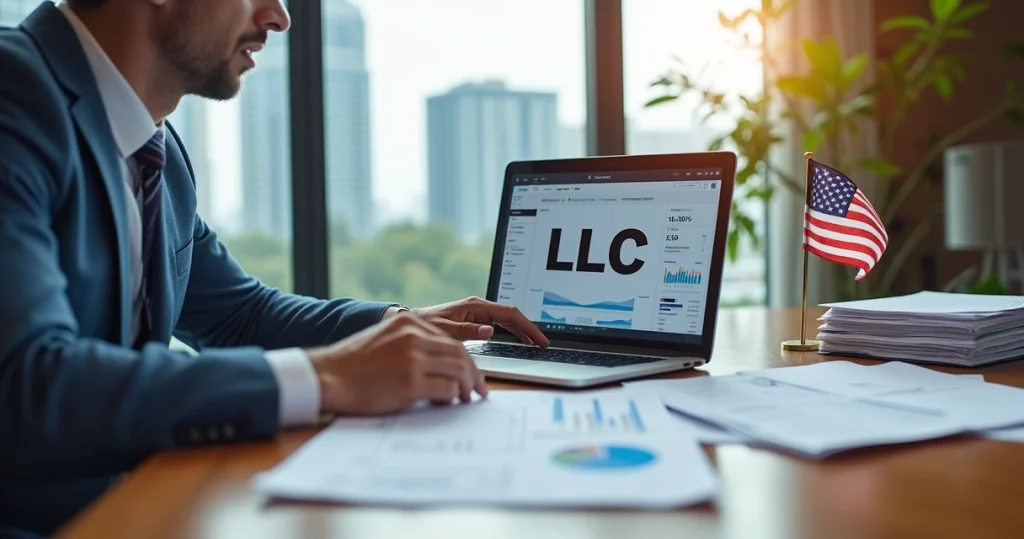 O que é LLC nos EUA: guia prático para brasileiros 1 Empreendedor brasileiro analisando documentos de LLC nos Estados Unidos