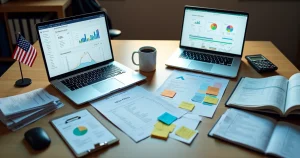 Quadro dividido mostrando comparação visual entre rotinas de bookkeeping dos EUA e do Brasil